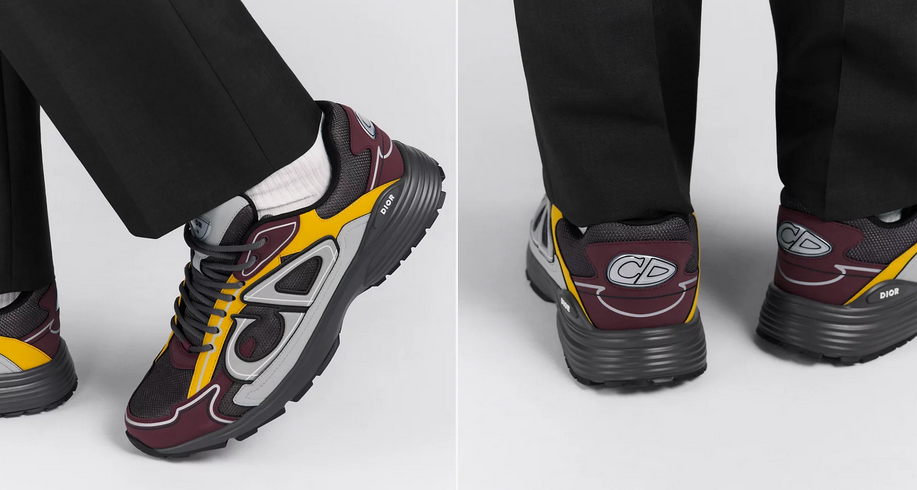 Dior B30 SneakerDeep Gray Mesh with Burgundy, Yellow and Gray Technical Fabric